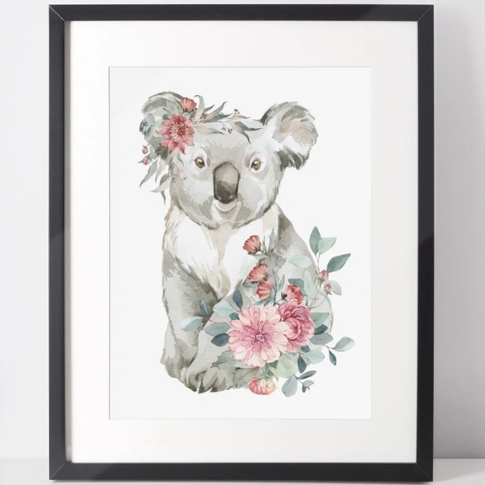 Watercolor Floral Koala Illustration Wall Art Print Poster Unframed - Picture 2 of 8
